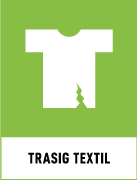 Återvinningsskyltar - Källsorteringsskyltar - Returskyltar - Återbruk - Trasig textil